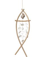 1874 - White Ark in Natural Rattan Fish Wall Hanger 16"