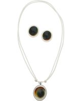 1970 - Oval Cat's Eye on White Stainless Steel Necklace & Earrings