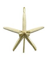 6020 - Gold Bow White Finger Starfish Ornament 4-6"