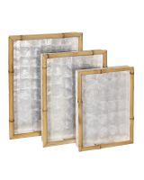 6943 - Set of 3 Ivory Capiz Lined Bamboo Trays 15.75x11", 13.75x9.85", 11.8x8.7" - 2.75" H