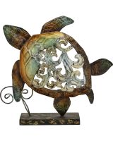 7021 - Rustic Turtle Stand 9.25" - Metal & Capiz Art