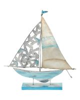 7100 - Seaside Anchor Sail Sailboat Stand 13x13" - Metal & Capiz Art