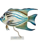 7101 - Large Tropical Fish Blue Green Stand 17x14" - Metal & Capiz Art