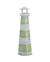 7107 - Seaside Green Striped Lighthouse 15" - Metal & Capiz Art