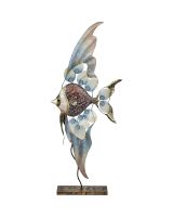 7109 - Nouveau Banner Fish Stand 12x28" - Metal & Capiz Art 12x28"
