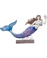 7110 - Swimming Mermaid w/ Starfish Purple Stand 16x9" - Metal & Capiz Art