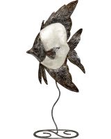 7114 - White Elegance Angelfish Stand 9x20" - Metal & Capiz Art