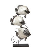 7115 - White Elegance 3 Butterflyfish Stand 10x20" - Metal & Capiz Art 10x20"
