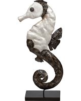 7116 - White Elegance Seahorse Stand 7x15" - Metal & Capiz Art