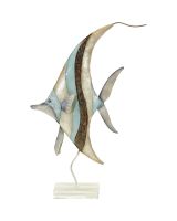 7124 - Seaside Banner Fish Stand 18" - Metal & Capiz Art 18"