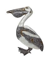 7134 - White Elegance Pelican Wall Art - Metal & Capiz Art 9.5 x 20.5"