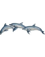 7138 - Blue White Dolphin Pod Wall Art - Metal & Capiz 21x5.5"