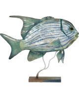 7144 - Large Jackfish on Stand 13x14" - Metal & Capiz Art