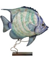 7146 - Large Striped Bannerfish on Stand 15x14" - Metal & Capiz Art