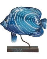 7148 - Water Ripple Butterflyfish on Stand 7x7.5" - Metal & Capiz Art