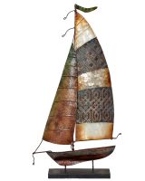 7165 - Rustic Sailboat on Stand - Metal & Capiz Art 19x10"