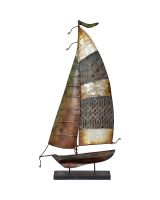 7165 - Rustic Sailboat on Stand - Metal & Capiz Art 19x10"