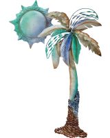 7168 - Palmetto Palm with Sun Wall Art 12x19x1"- Metal & Capiz Art