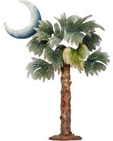 7169 - Palmetto Palm with Moon Wall Art 13.5x16.75x1.5"- Metal & Capiz Art