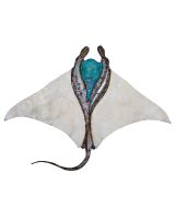 7180 - Blue Gem Stingray Wall Decor 15x11.5" - Metal & Capiz Art