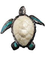 7182 - Blue Gem Turtle Wall Decor 13x15- Metal & Capiz Art