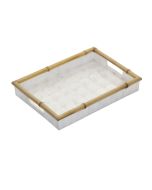 6945 - Ivory Capiz Tray w/ Bamboo Trim (Medium) 13.75 x 9.85 x 2.75"