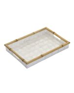6946 - Ivory Capiz Tray w/ Bamboo Trim (Large) 15.75 x 11 x 2.75"