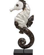 7116 - White Elegance Seahorse Stand 7x15" - Metal & Capiz Art