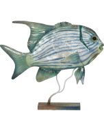 7144 - Large Jackfish on Stand 13x14" - Metal & Capiz Art
