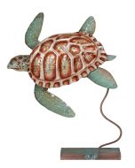 7152 - Loggerhead Turtle on Stand 14x10" - Metal & Capiz Art