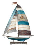 7163 - Royal Crest Sailboat on Stand - Metal & Capiz Art 31x23"
